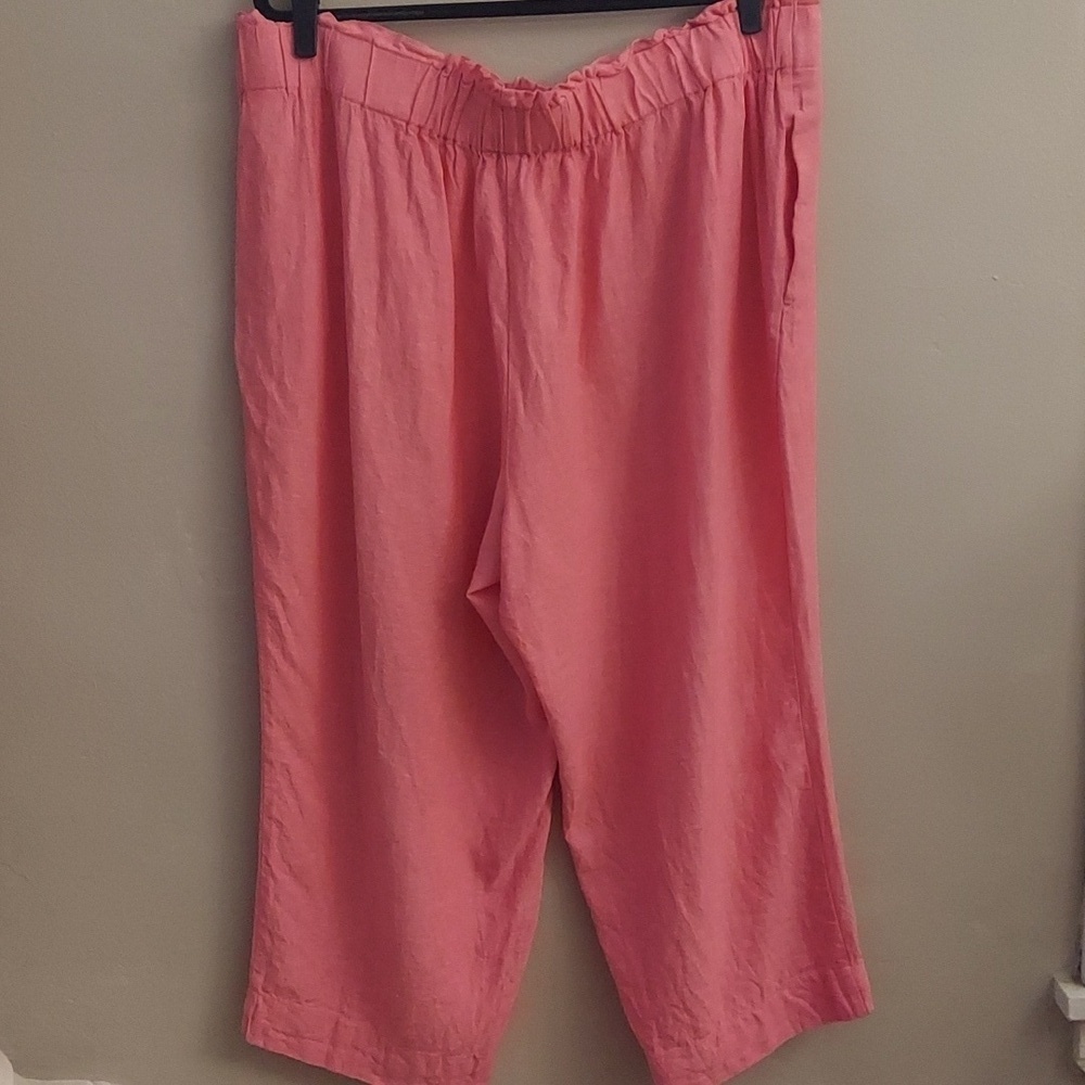 JONES NEW YORK 2X Pink Plus Size Pull On Chambray Linen Capri Pants - Picture 9 of 11